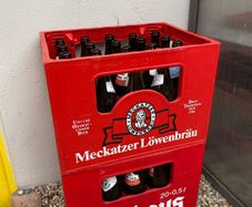 Homebrew beer bottles with crates