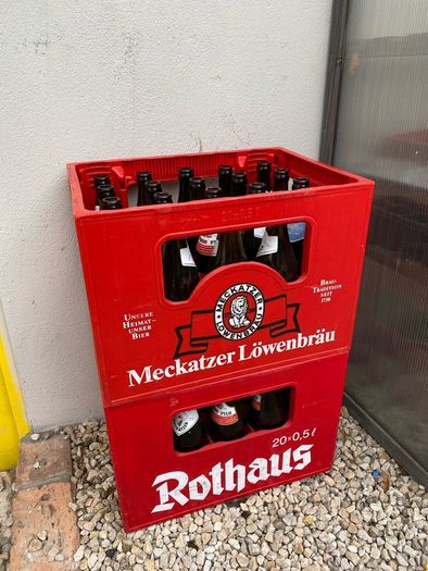 Homebrew beer bottles with crates