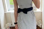 Primark stripe blue white dress size 8 with navy bow