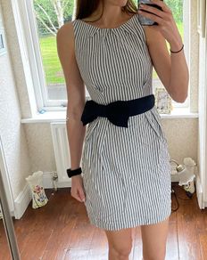 Primark stripe blue white dress size 8 with navy bow