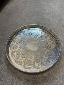 mid-20th century round silver-plated gallery tray