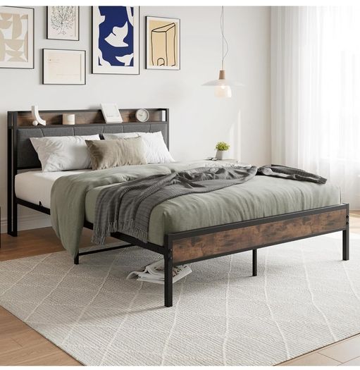 King Size Bed Frame with Wooden Storage
