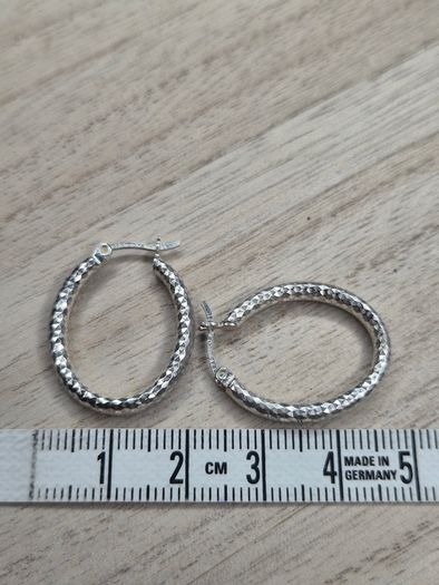 Sterling Silver 925 Diamond Cut Textured Oval Hoop Earrings 2.8g