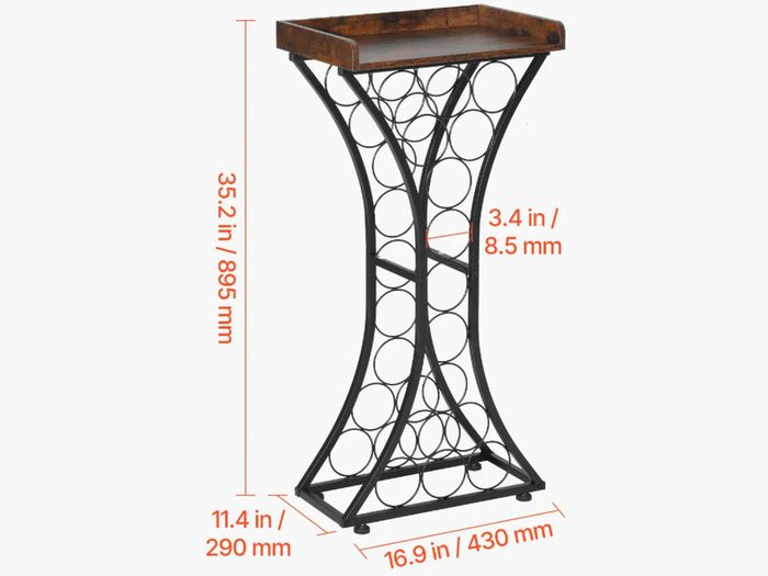 15 Bottle Wine Rack,Iron Freestanding Floor Wine Holder, Mini Bar Stand Liquor Cabinet with Wood Tabletop, For Home Bar,Kitchen,Living Room,Dining Room