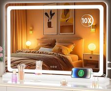 Vanity Mirror with Lights, 80 x 50cm LED Makeup Mirror, Lighted Make up Mirrors with with Touch Screen Control, 3 Dimmable Modes Round White