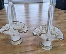 Pair of vintage ceramic shell basket vases