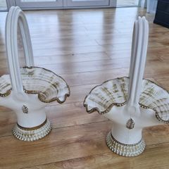 Pair of vintage ceramic shell basket vases