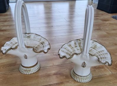 Pair of vintage ceramic shell basket vases