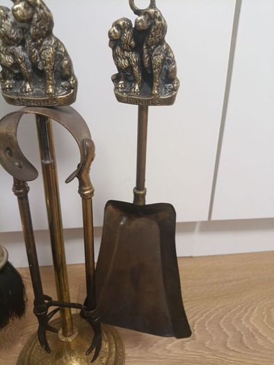 Vintage Cocker Spaniel Dog Brass Fireplace Tools Set