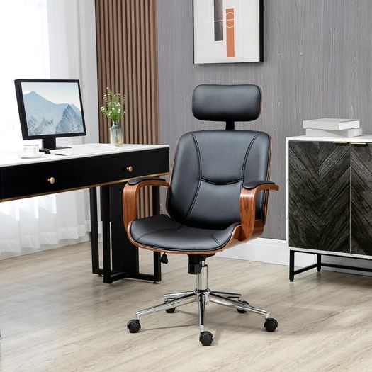 Office chair, office chair with removable headrest height adjustable and tilt function, 66x65x125cm, black