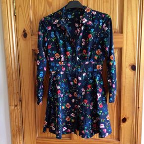 Zara Navy Blue Floral play suit size M 10/12 postage included
