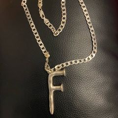 Large "F"Initial on Silver Chain.