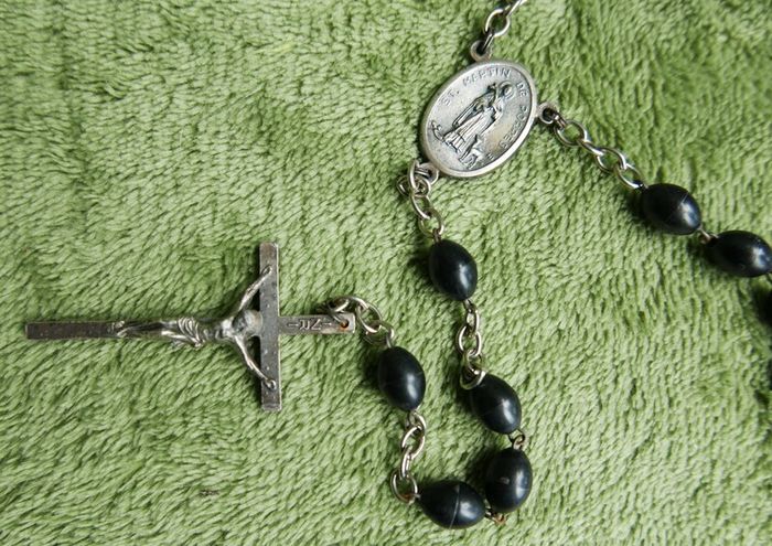 Vintage Rosary with Black Beads and Cross