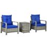 3 pcs PE Rattan Wicker Garden Furniture Patio Bistro Set - Weave Conservatory Sofa, Storage Table, and Chairs Set, Blue Image 6