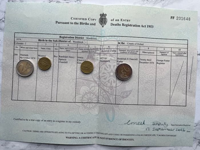 Winston Churchill - Birth Certificate