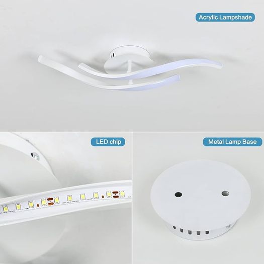 LED Ceiling Light, White Ceiling Lamp 18W, Creative Modern Fitting Ceiling Lighting Future for Living Room Kitchen Bedroom, Cold White Light 6500K, Long 52cm