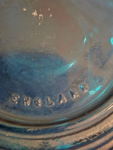 1950's Stepped Ring Base Teal Blue Glass Jug - Made in England