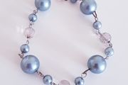 Bracelet - Grey/Silver Coloured &amp; Clear Beads