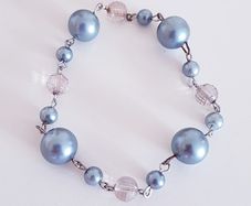 Bracelet - Grey/Silver Coloured & Clear Beads