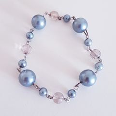Bracelet - Grey/Silver Coloured & Clear Beads