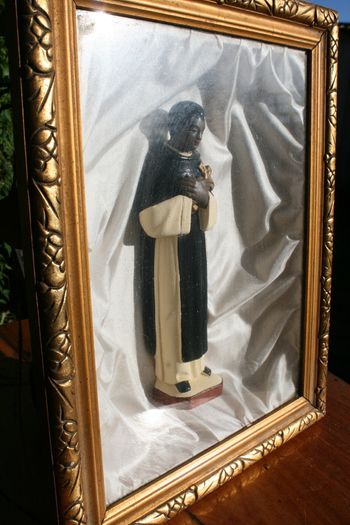 Framed Plaster Statue of St Martin de Porres - Peruvian Dominican Lay Brother - Canonised 6th May 1962 - Figure of St Martin