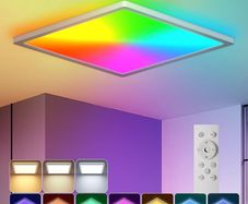 RGB Ceiling Light with Remote, 12 Inch 24W Dimmable Led Flush Mount Ceiling Light Fixture 3000K-6500K Modern Square White Panel Lamp for Bedroom Kidroom Party Festival