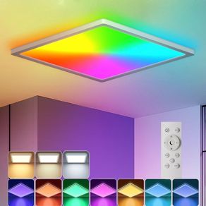 RGB Ceiling Light with Remote, 12 Inch 24W Dimmable Led Flush Mount Ceiling Light Fixture 3000K-6500K Modern Square White Panel Lamp for Bedroom Kidroom Party Festival