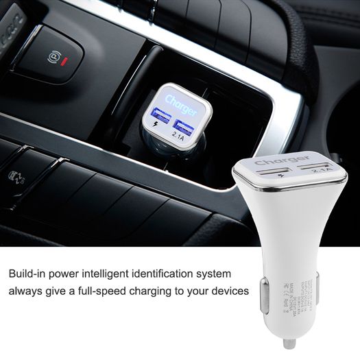 Universal Dual USB Car Charger 5V 2.1A Adaptive Fast Charger with LED