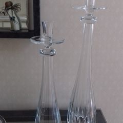 2 Newbridge Home Glass Pillar Candlesticks.