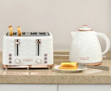 Kettle and Toaster Sets, 3000W 1.7L Rapid Boil Kettle & 4 Slice Toaster with 7 Browning Controls, Defrost, Reheat and Crumb Tray, Otter thermostat, Cream White