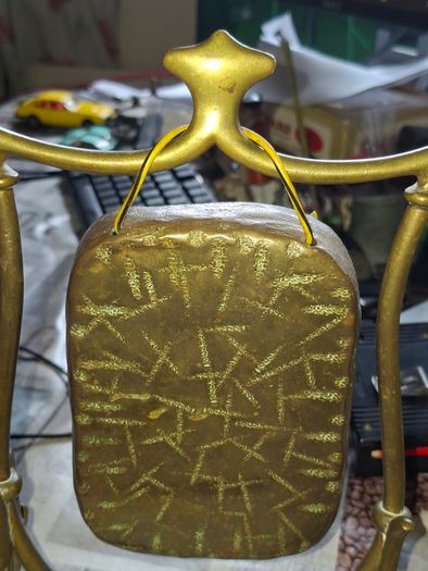 Antique Brass Tabletop Dinner Gong with Stand & Mallet Beautiful Etched Patina Postage Available or Collection,