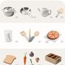 Kids Play Kitchen, Wooden Toy Kitchen with Planting Box & Toaster and Cutting Play Foods, Toddlers Pretend Planting Kitchen Playset with Ice Maker and Pizza, Gifts Toys for Girls Boys Ages 3+ Image 6