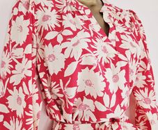 Wallis Floral Print Crepe Pink Red White Midi Tea Dress