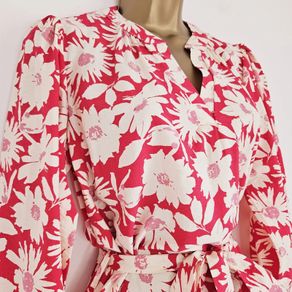 Wallis Floral Print Crepe Pink Red White Midi Tea Dress