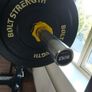 155kg Bumper Plate Set 7ft Olympic Bar and adjustable Squat Stands. Image 3