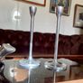 Mid Century Modern Pair Aluminium Tulip Taper Candlesticks Image 6