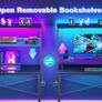 L Shaped Gaming Desk with LED Lights Power Outlet 110 x 80 cm Reversible Computer Shelves Corner Desks Storage Bag Hook for Home Office Black Image 6