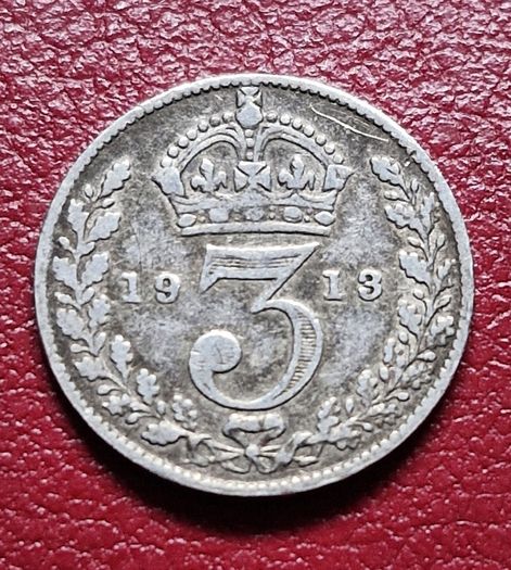 1913 United Kingdom 3 Pence - George V sterling silver coin