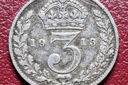 1913 United Kingdom 3 Pence - George V sterling silver coin
