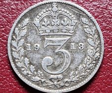 1913 United Kingdom 3 Pence - George V sterling silver coin