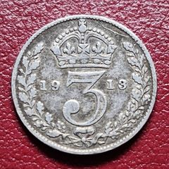 1913 United Kingdom 3 Pence - George V sterling silver coin