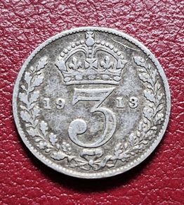 1913 United Kingdom 3 Pence - George V sterling silver coin