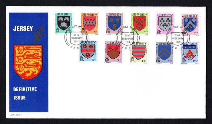 1981 Jersey Arms of Jersey Families New Definitive Issue Stamp First Day cover (FDC)