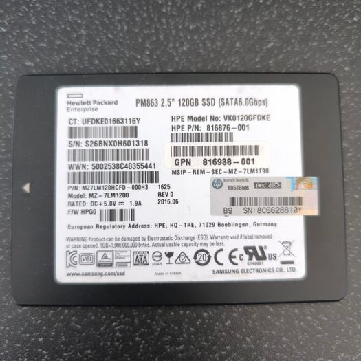 Samsung PM863 120GB Enterprise SATA SSD x2 | HPE Server Pull | Proxmox Boot Drive | Tested Working