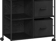 main image for ad Filing cabinet File Cabinet Office Cabinet with 2 Fabric Drawers Easy Assembly Open Shelves for A4 Letter Size Documents Home Office Vintage Brown Ink Black
