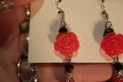 red rose drop earrings