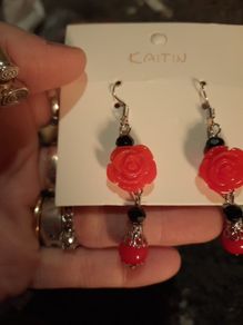 red rose drop earrings