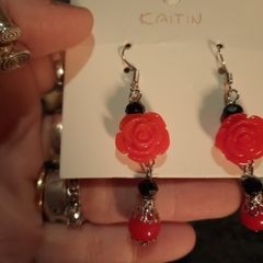 red rose drop earrings