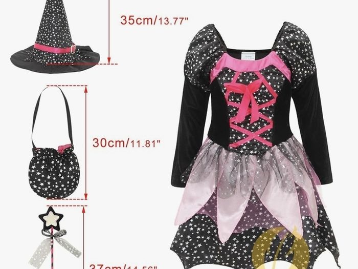 Dazzling Kids Witch Dress with Hat, Wand, and Candy Bag for 7-9 and 5-6 Years old