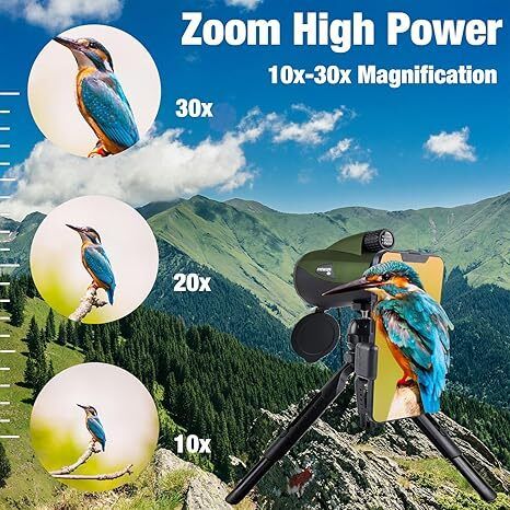 HD Zoom Monocular 10-30x60 with Tripod and Phone Adapter - Birdwatching/Hiking/Travel